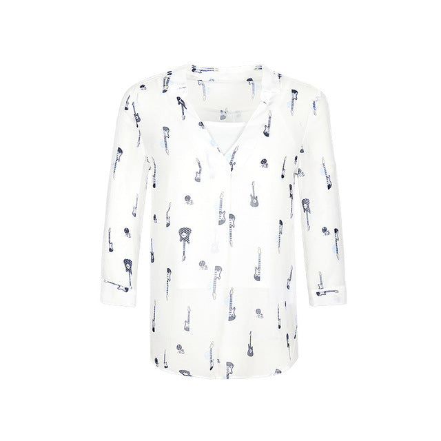 Floral Guitar Chiffon Blouse