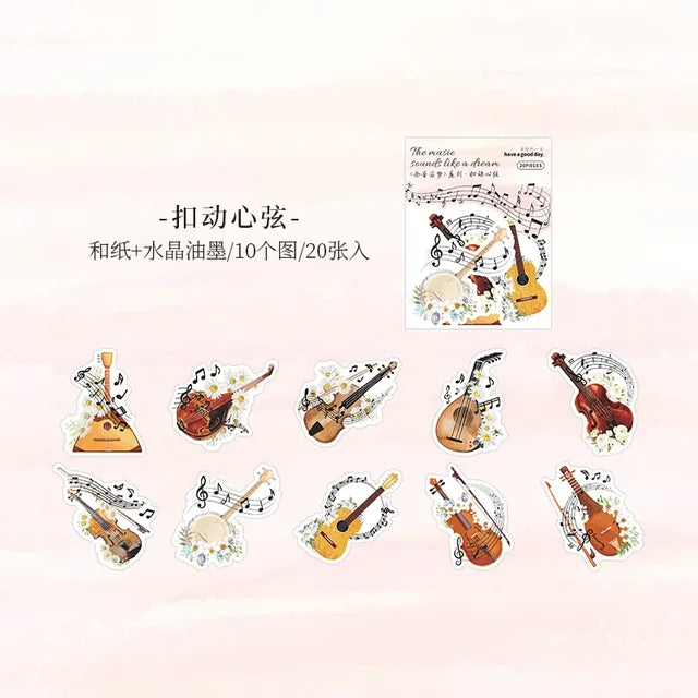 20pcs/set Artistic Music Instruments Sticker