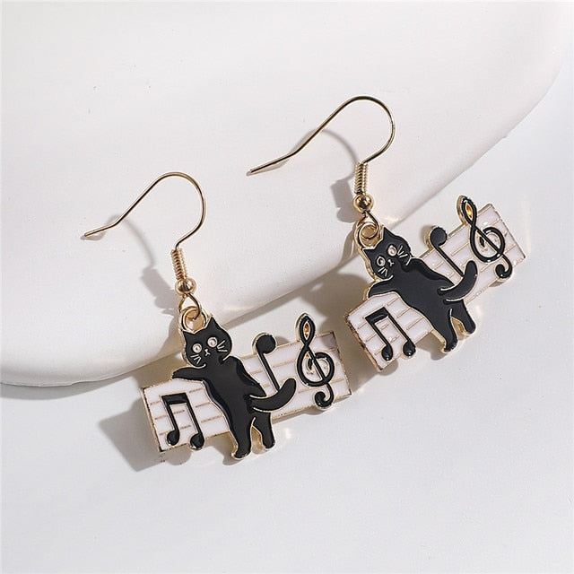 Piano Cat Music Notes Earrings