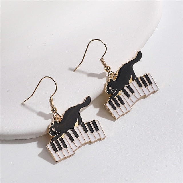 Piano Cat Music Notes Earrings