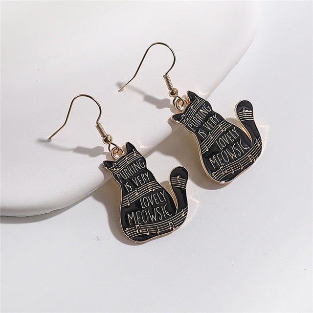 Piano Cat Music Notes Earrings