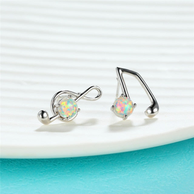 Music Note Opal Asymmetric Earrings