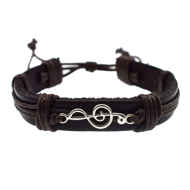 Punk Rock Music Note Leather Bracelet