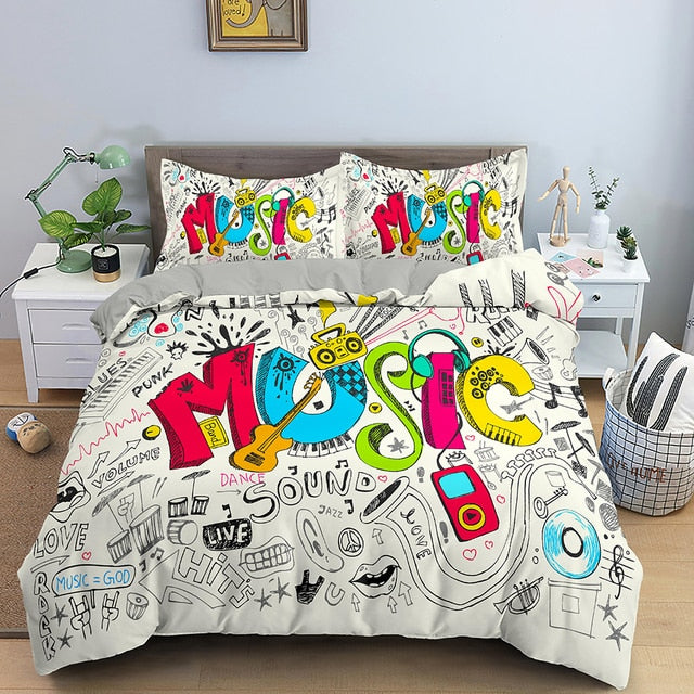 Colorful Music Print Bedding Set