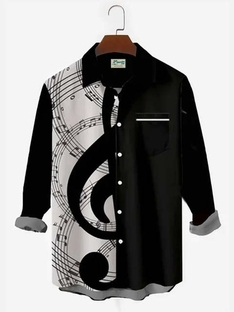 Black Music Note Casual Shirt