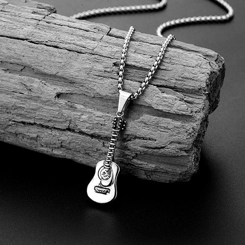 Guitar Rhinestone Pendant Necklace