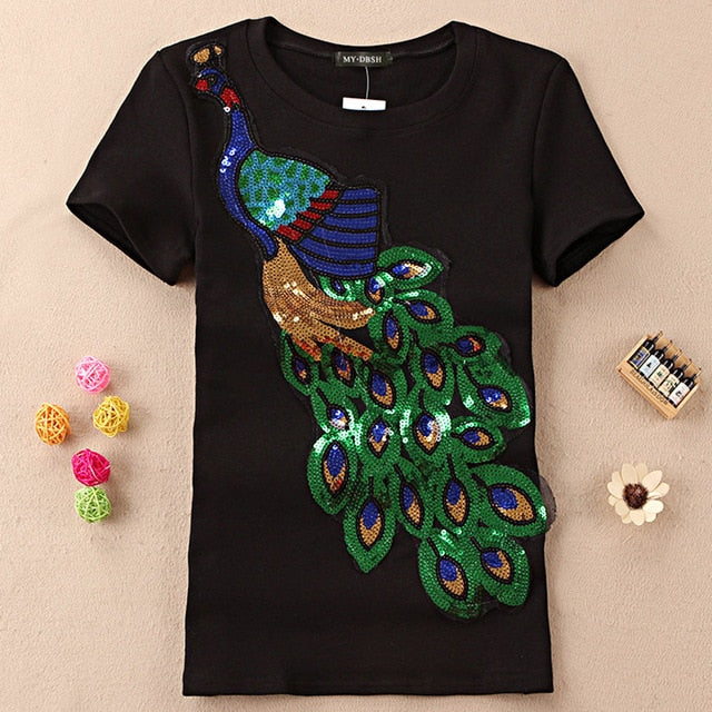 Peacock Sequins T-Shirt