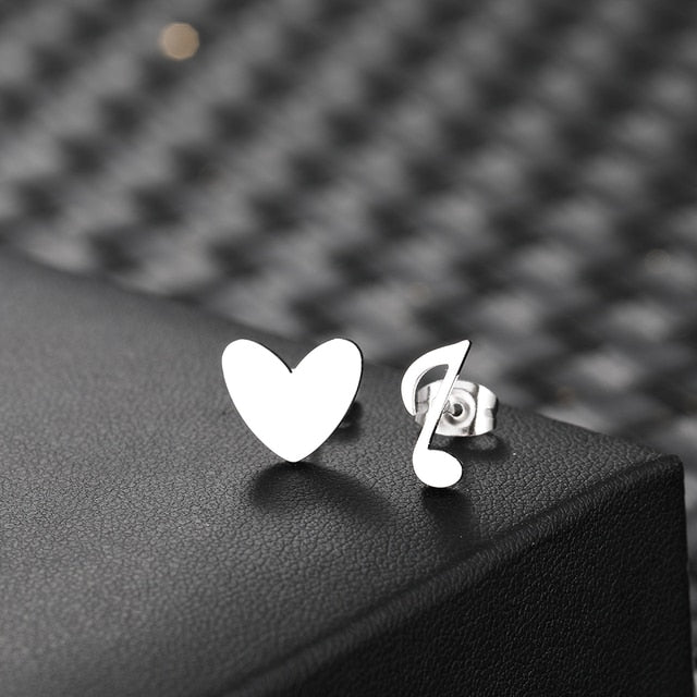 Music Quaver & Heart Stud Earrings