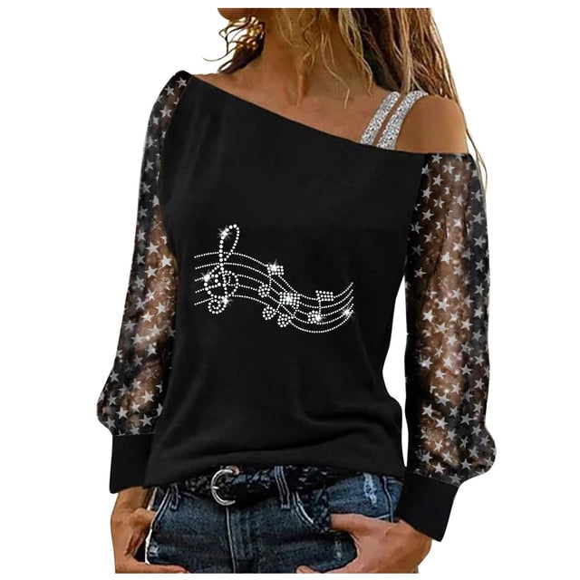 Musical Note Off Shoulder Shirt