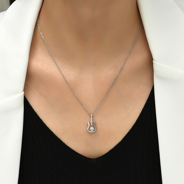 Musical Guitar Zircon Pendant Necklace