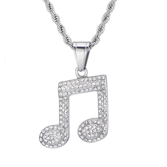 Rhinestone Music Notes Pendant Necklace