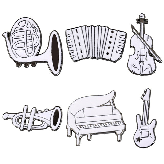 White Music Instruments Brooch