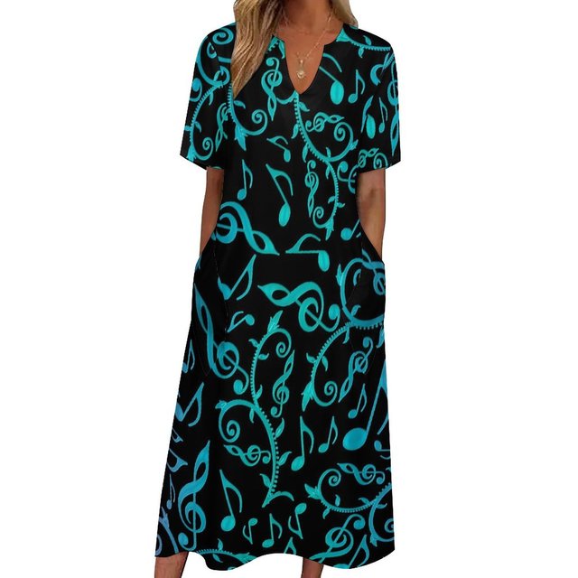 Music Notes V-neck Pocket Dress