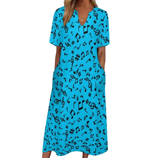 Music Notes V-neck Pocket Dress