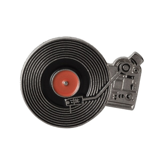 Retro Music Vinyl Record Cassette Tape Brooch