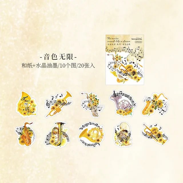 20pcs/set Artistic Music Instruments Sticker