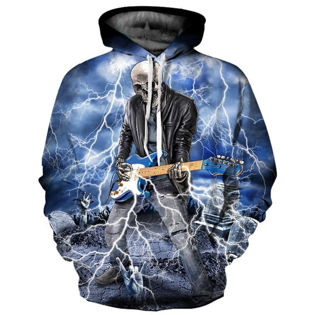 Skull Playing Guitar Lighting Hoodie