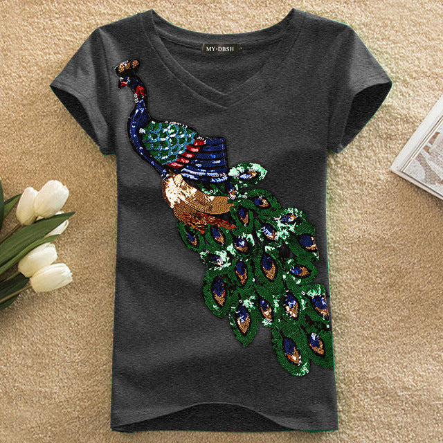 Peacock Sequins T-Shirt