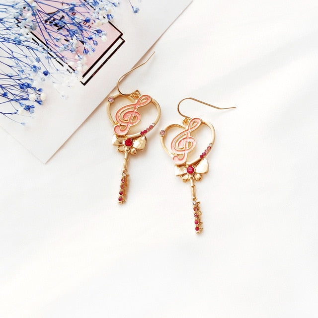 Heart Music Note Bow Earrings