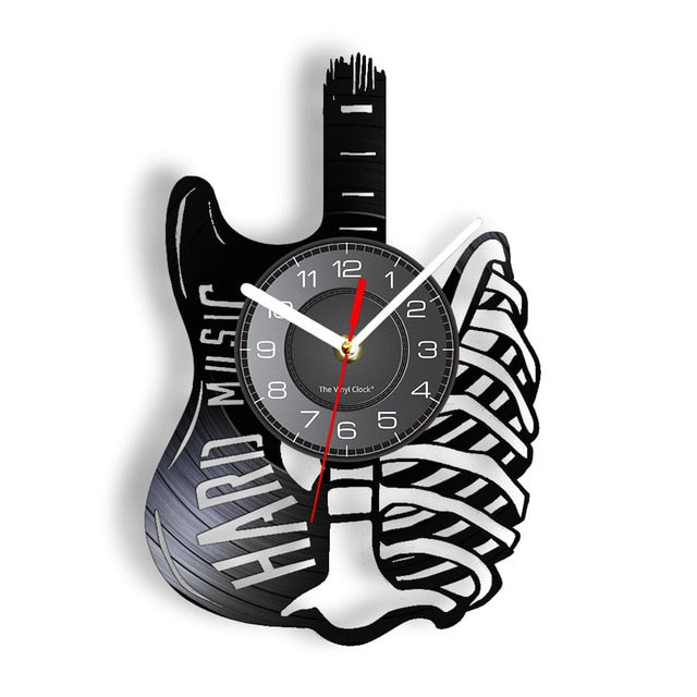 Electric Guitar Skeleton Vinyl Record Wall Clock