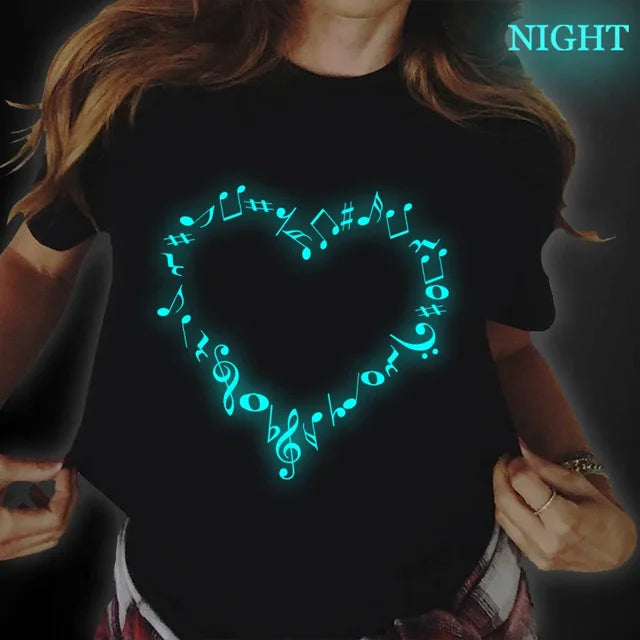 Music Heart Luminous Print T-shirt