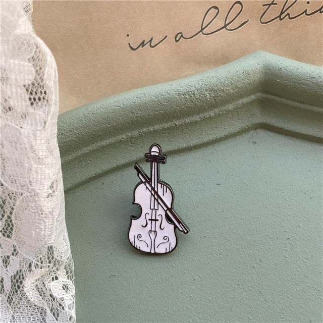 White Music Instruments Brooch