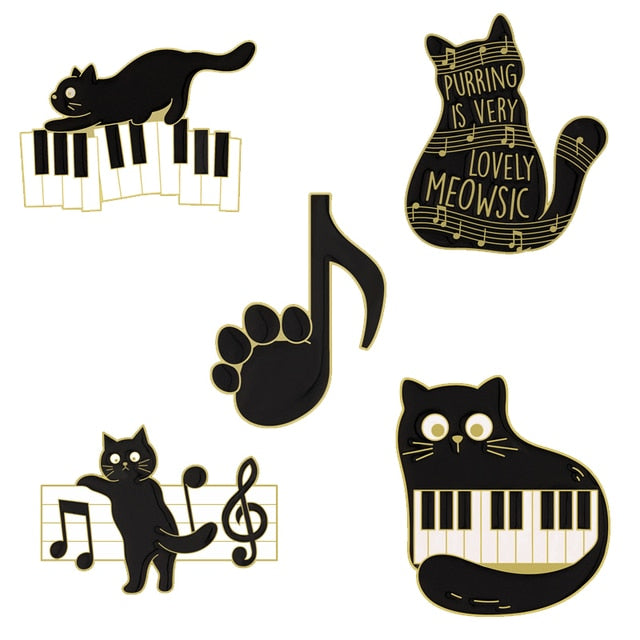 Music Cat Enamel Brooch