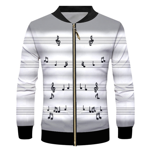 3D Music Notes Zipped Jacket