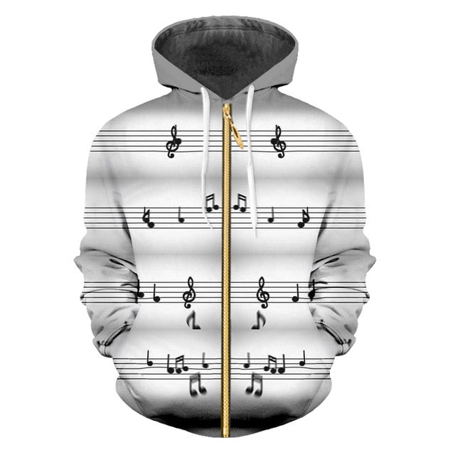 3D Musical Note Hooded Jacket