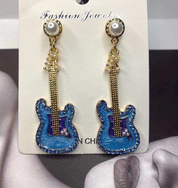 Pink/Blue Guitar Dangle Earrings