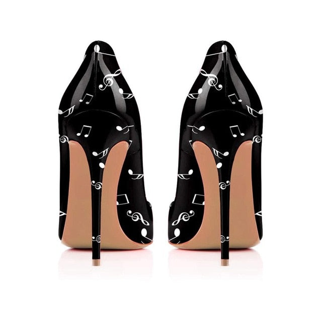Elegant Music Notes Black/White High Heels