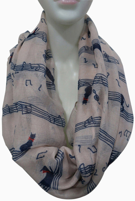 Music Note Cat Printed Scarf