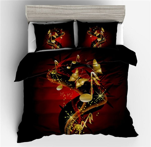 Golden Music Notes Butterfly Bedding Set