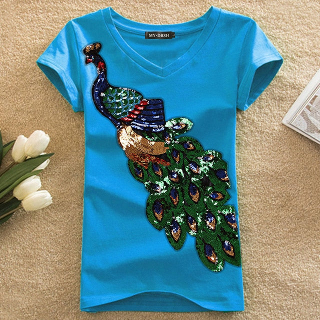 Peacock Sequins T-Shirt