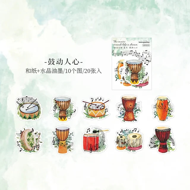 20pcs/set Artistic Music Instruments Sticker