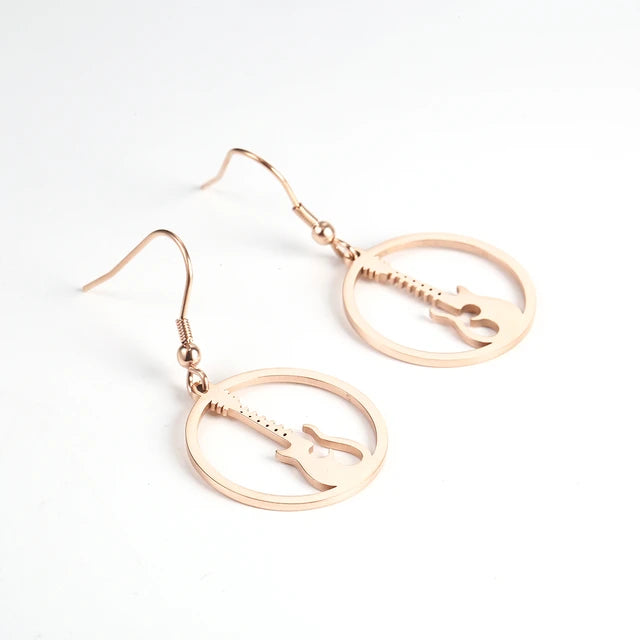 Hollow Electric Guitar Round Earrings
