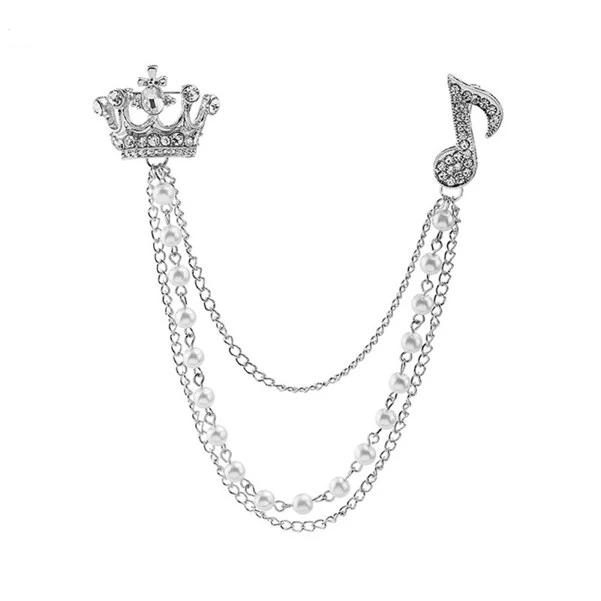 White Pearl Crown Music Notes Brooch