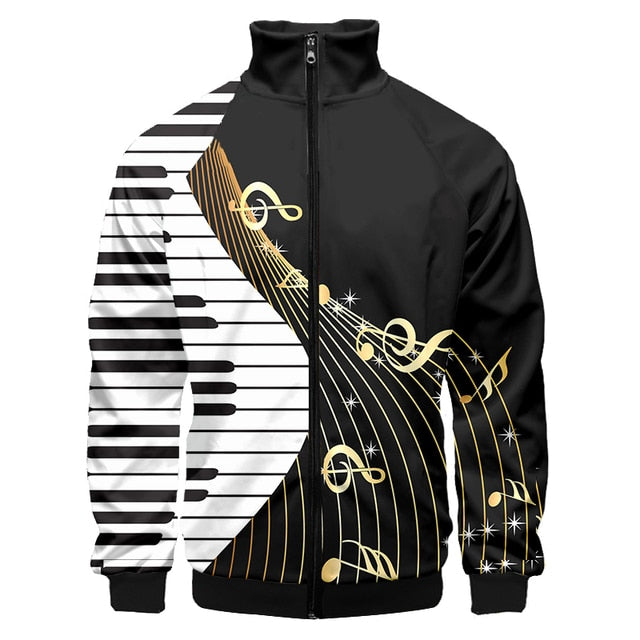 Guitar Piano Collar Zip Hoodie