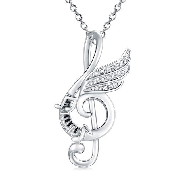Wing Piano Treble Clef Necklace