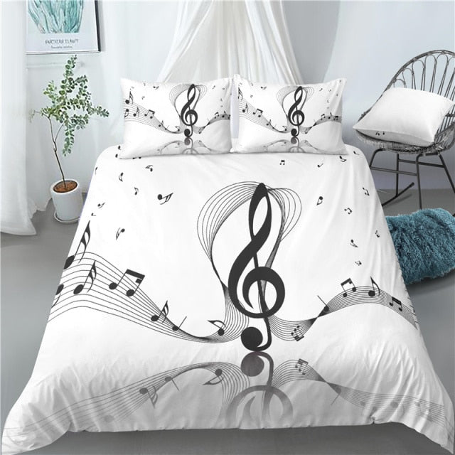 Treble Clef Design White Bedding Set