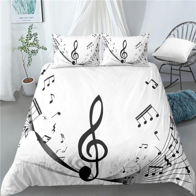 Treble Clef Design White Bedding Set