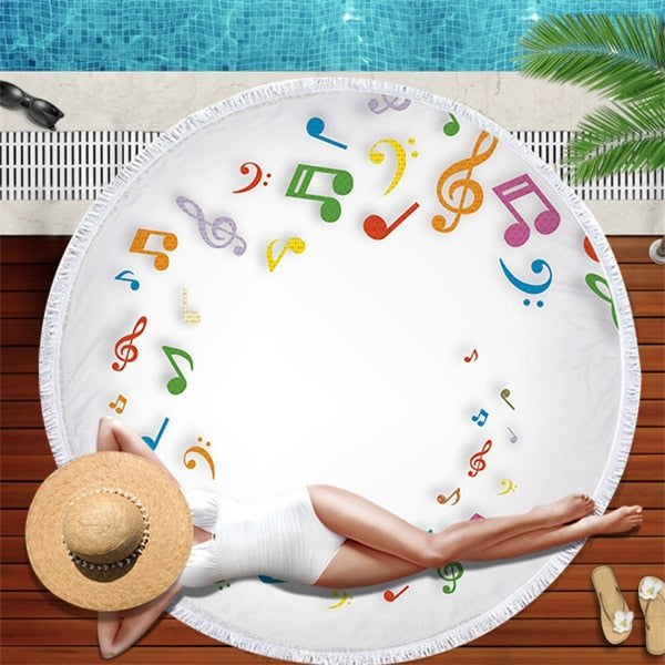 Music Note Large Round Beach Towel