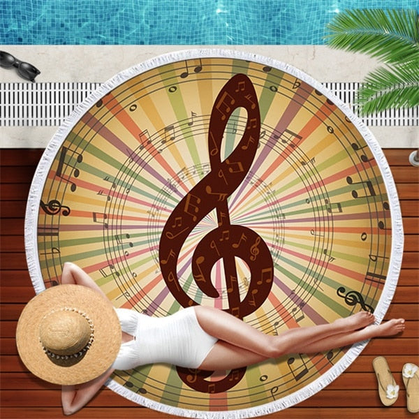 Music Note Large Round Beach Towel