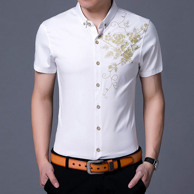 Golden Flower Print Men's Shirt