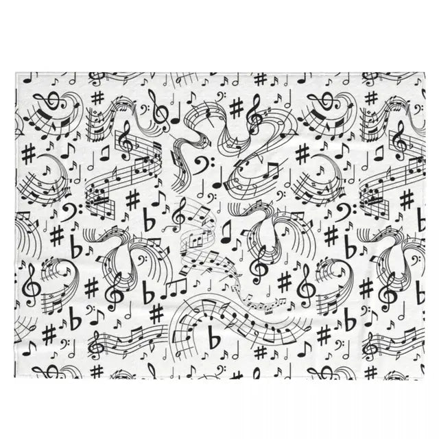 Music Notes White Throw Blanket