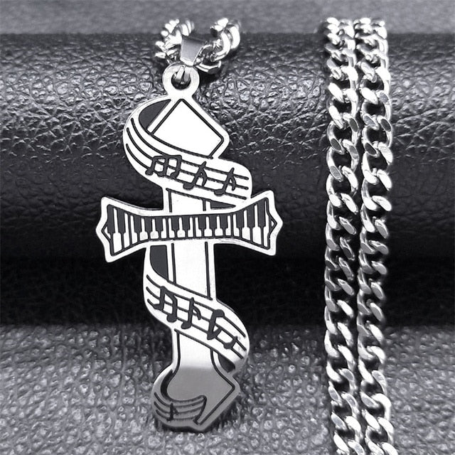 Music Piano Cross Necklace