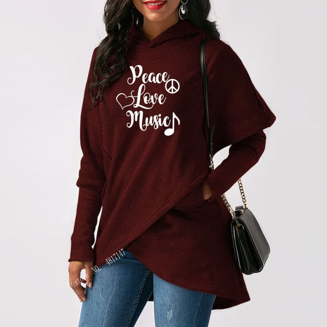 Peace & Love & Music Irregular Hoodie