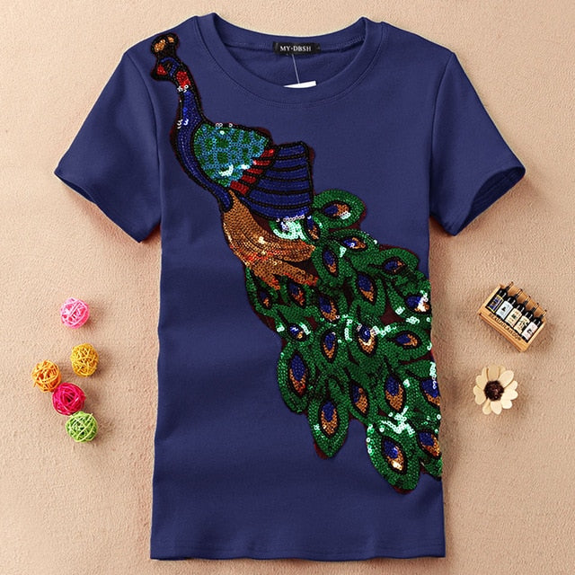 Peacock Sequins T-Shirt