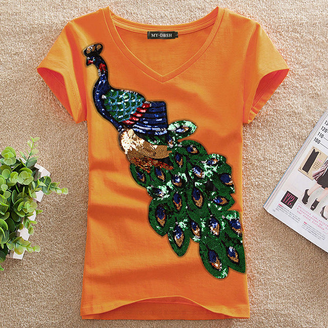 Peacock Sequins T-Shirt