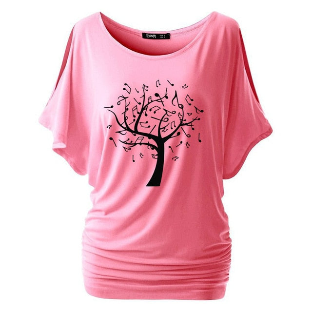 Tree Of Life Music Notes Cold Shoulder T-shirt